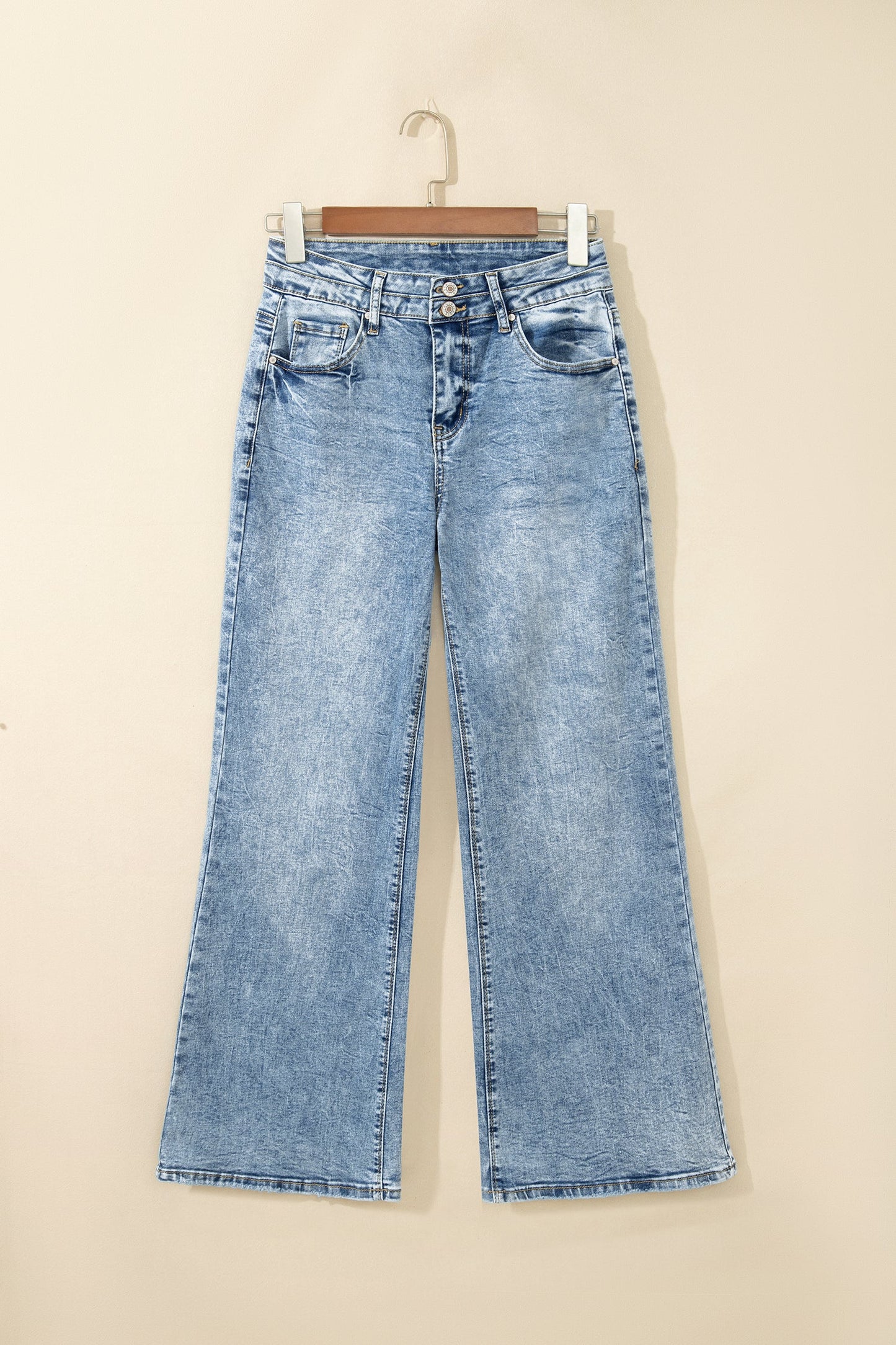Denim Acid Wash Pockets Flare Jeans