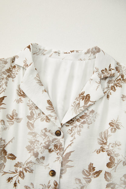 Floral Puff Sleeve V-Neck Buttoned Front Dress