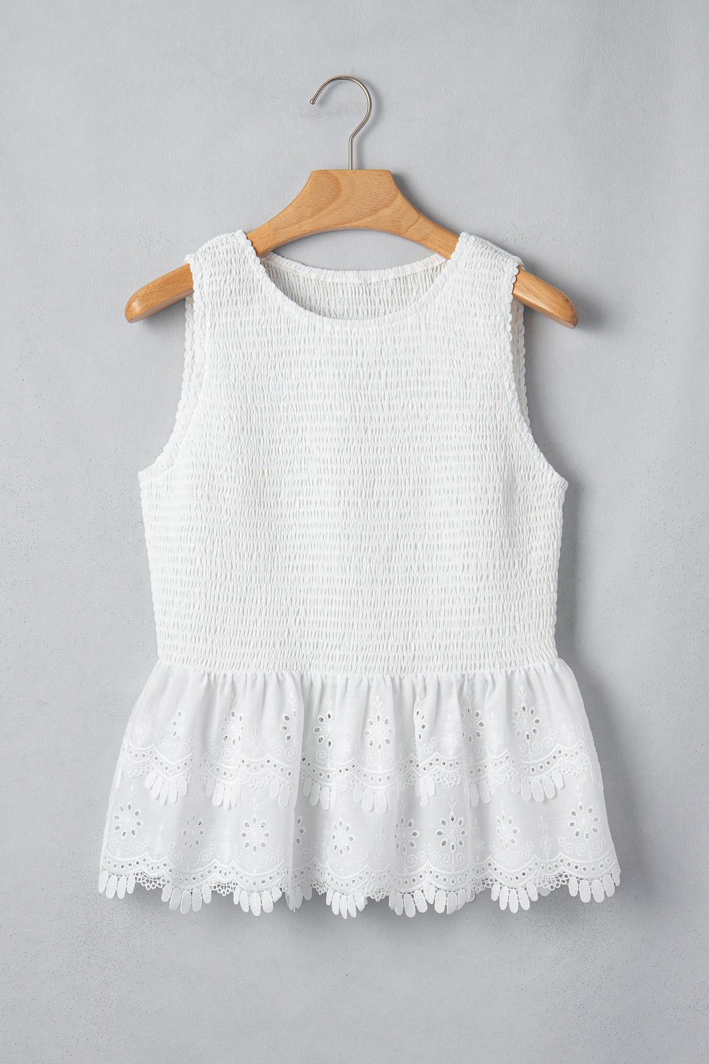 Smocked Lace Sleeveless Peplum Top