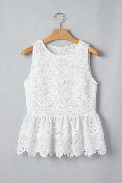 Smocked Lace Sleeveless Peplum Top