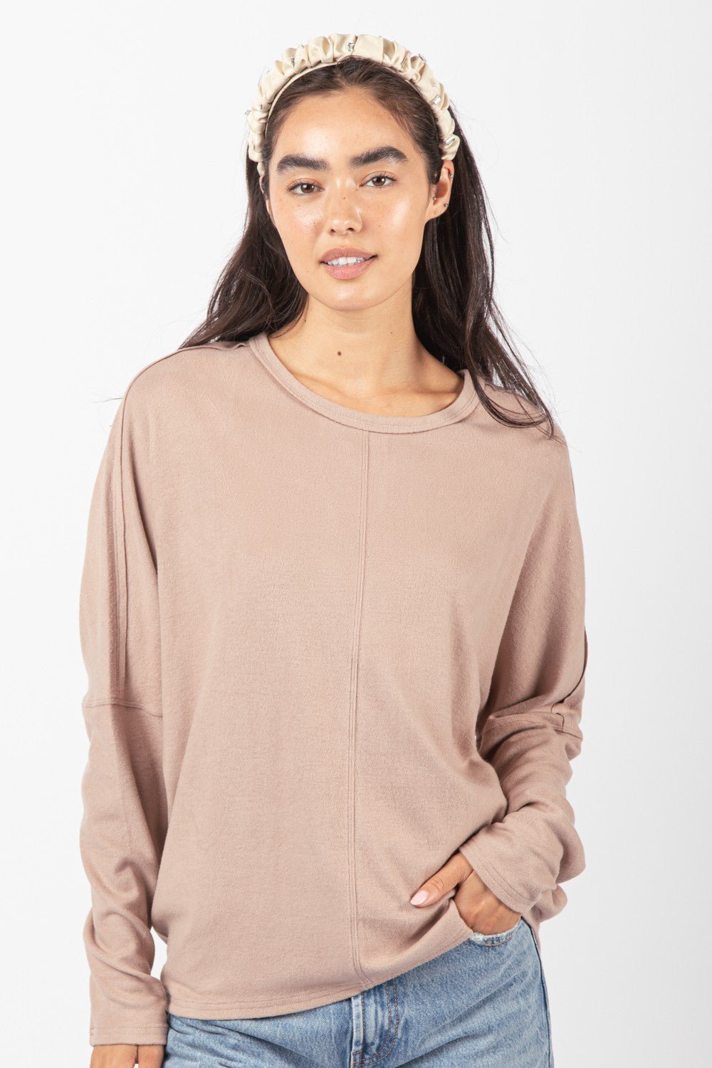 VERY J Dolman Sleeve Oversized Comfy Knit Western Top — Wine Color with Drop Shoulder (Small available)