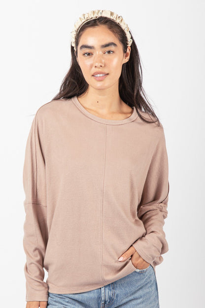 VERY J Dolman Sleeve Oversized Comfy Knit Western Top — Wine Color with Drop Shoulder (Small available)