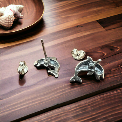 Sterling Silver Dolphin Post Earrings — Playful Coastal Western