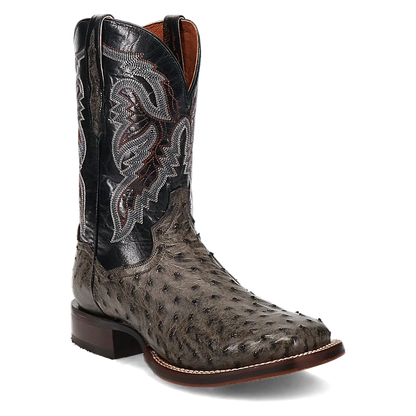 Dan Post Alamosa (Grey/Black)  - Men's Ostrich Skin Leather Cowboy Boots