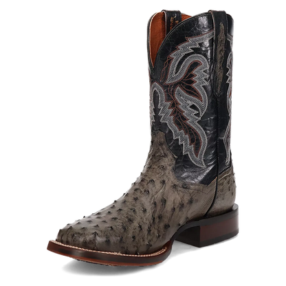 Dan Post Alamosa (Grey/Black)  - Men's Ostrich Skin Leather Cowboy Boots