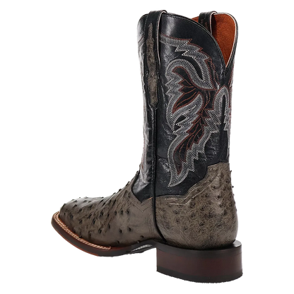 Dan Post Alamosa (Grey/Black)  - Men's Ostrich Skin Leather Cowboy Boots
