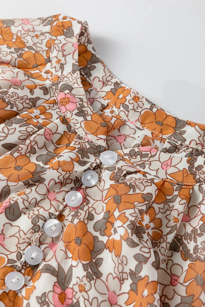 Floral Boho Long Puff Sleeve Buttoned Shirt