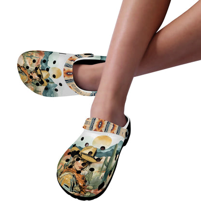 Pretty & Punchy Watercolor Desert Salty Clogs (Adult:Black)