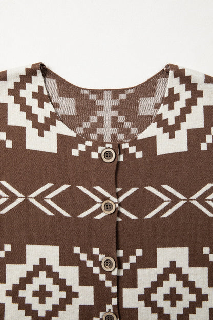 Southwestern Aztec Buttoned Sweater Vest