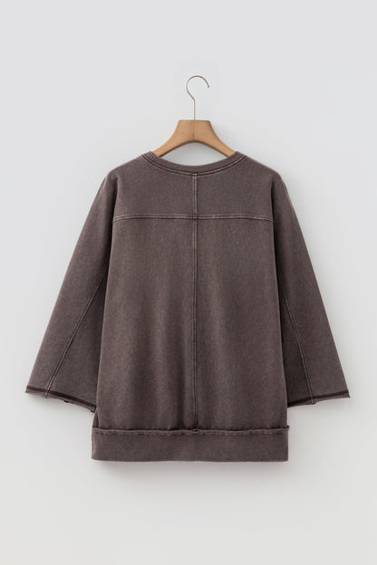 Mineral Wash Reverse Seam 3/4 Sleeve Top