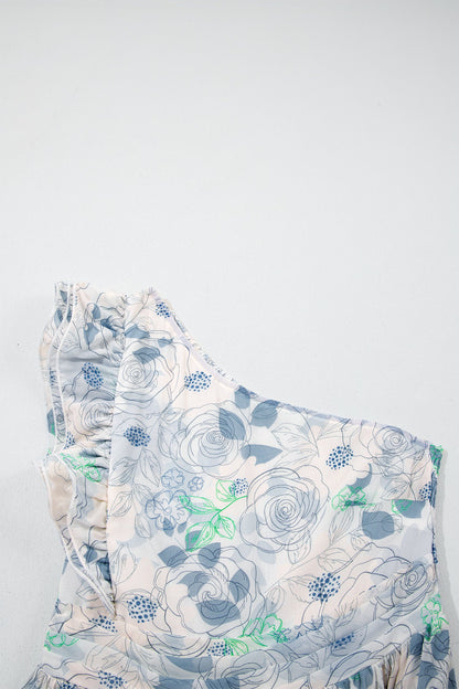 Floral Ruffle One Shoulder Maxi Dress