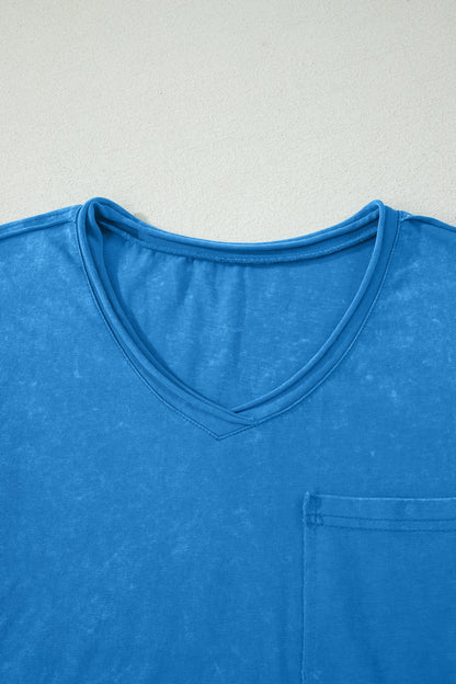 Solid Mineral Wash Short Sleeve V-Neck T-Shirt