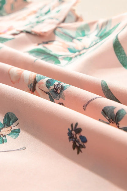 Floral Frilled V-Neck Pleated Sleeve Blouse