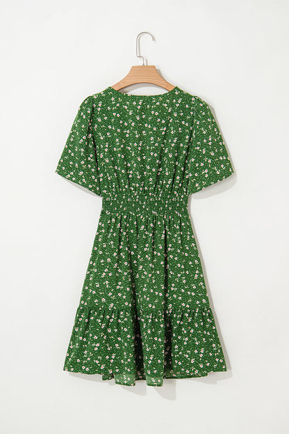 Floral Wrap V-Neck Short Sleeve Mini Dress