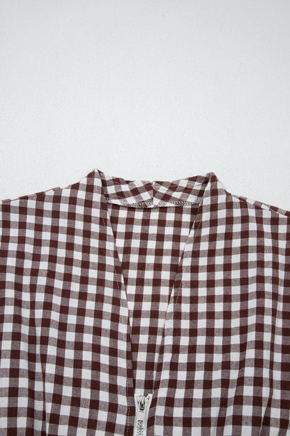 Gingham Plaid Zipped Cinched Waist Maxi Dress