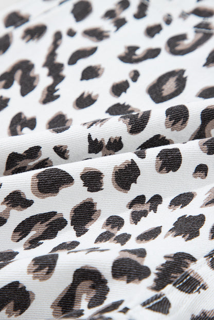 Leopard Frayed Hem Denim Shorts