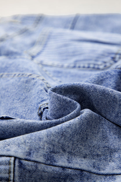 Stripe Denim Paisley Patchwork Raw Hem Shorts