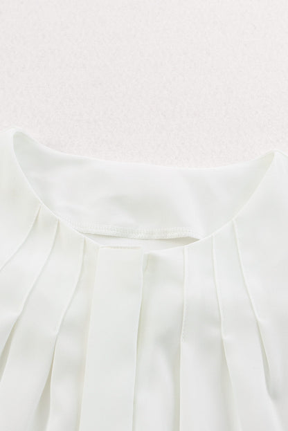 Solid Pleated Crewneck Puff Long Sleeve Shirt