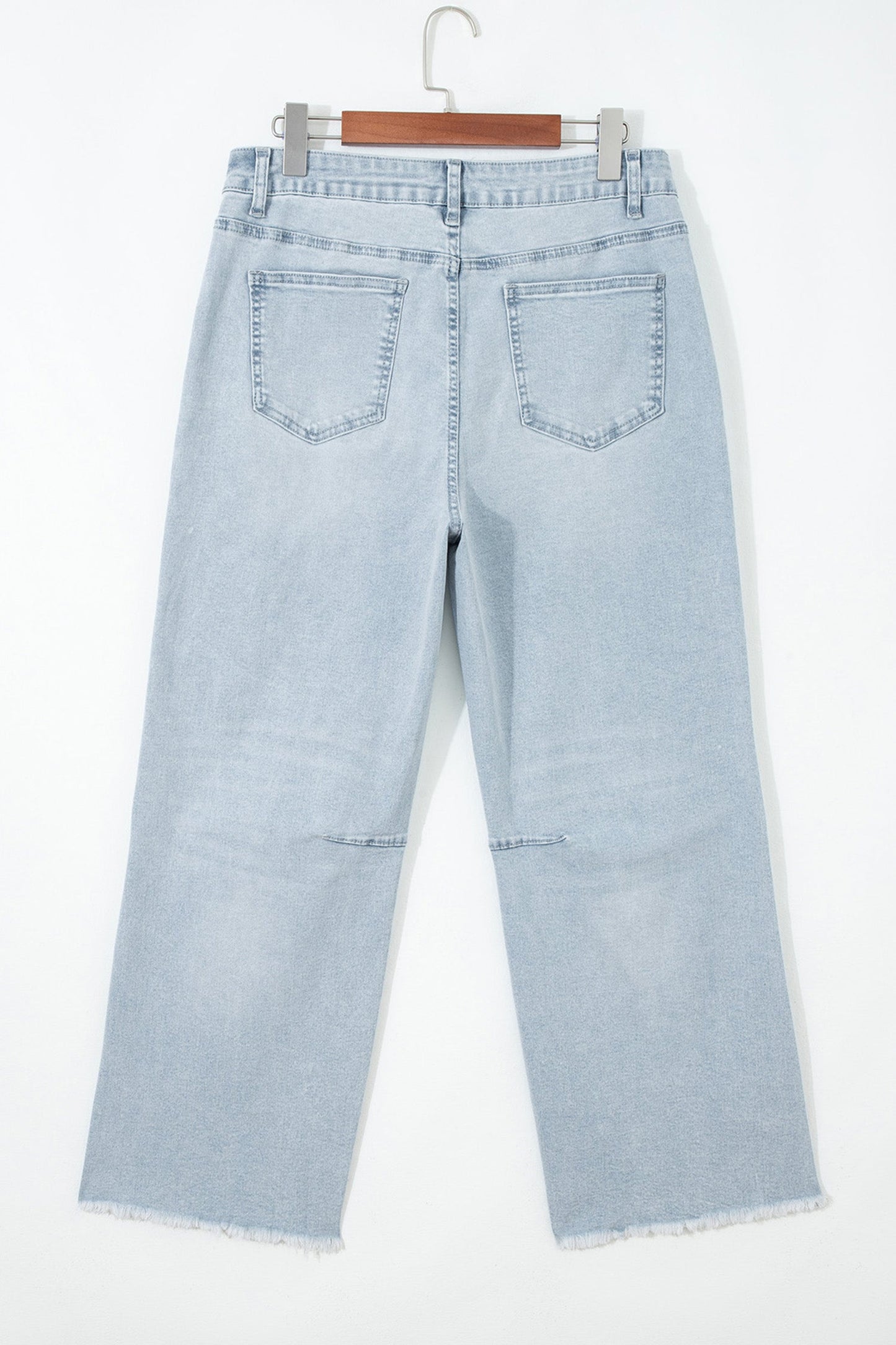 Denim Frayed Hem Cropped Straight Leg Jeans