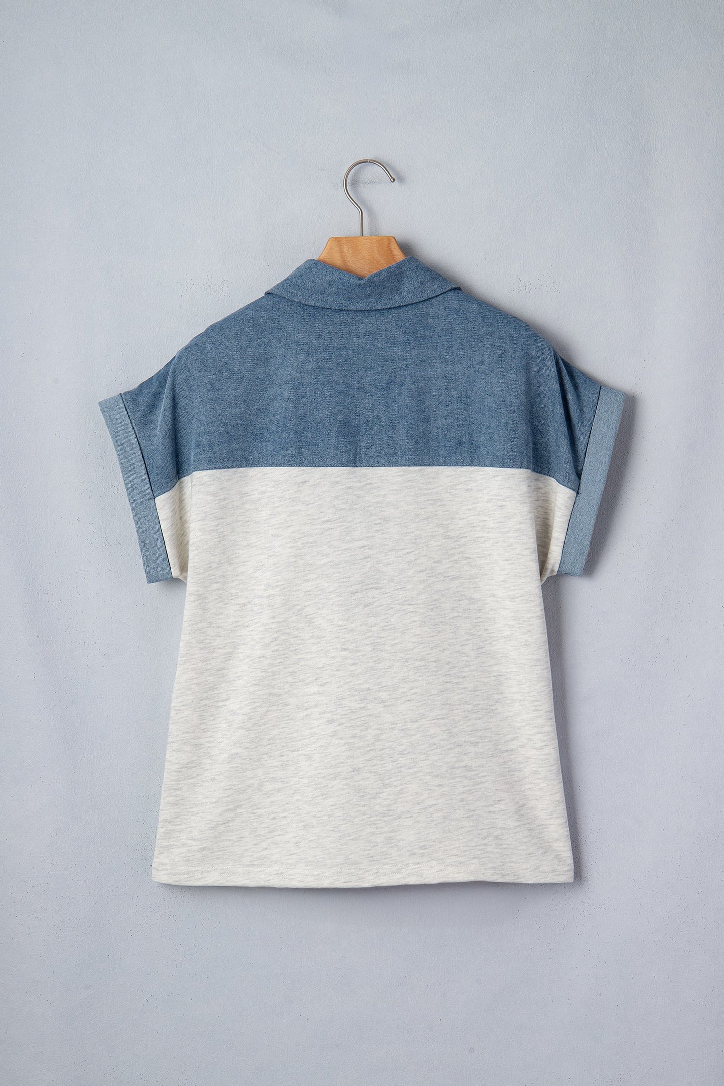Colorblock Denim Patchwork Buttoned Polo Top