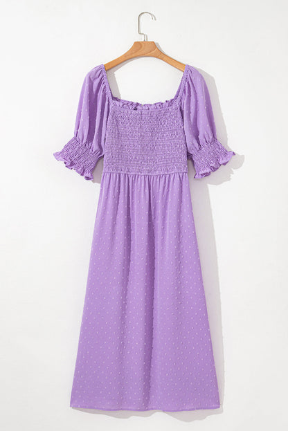 Plus Size Dotted Swiss Smocked Short Sleeve Dress