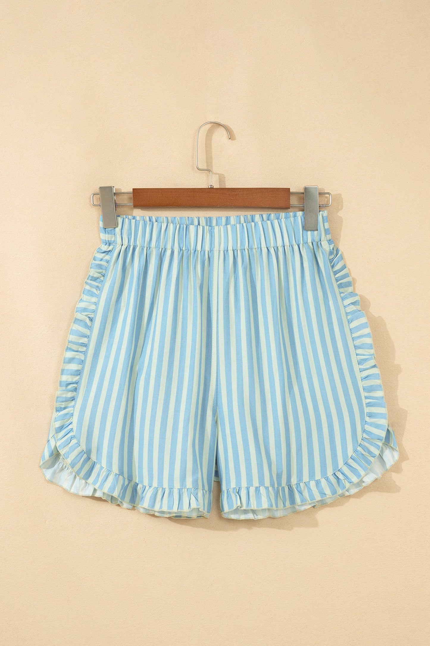 Stripe Ruffle Trim Elastic Waist Shorts