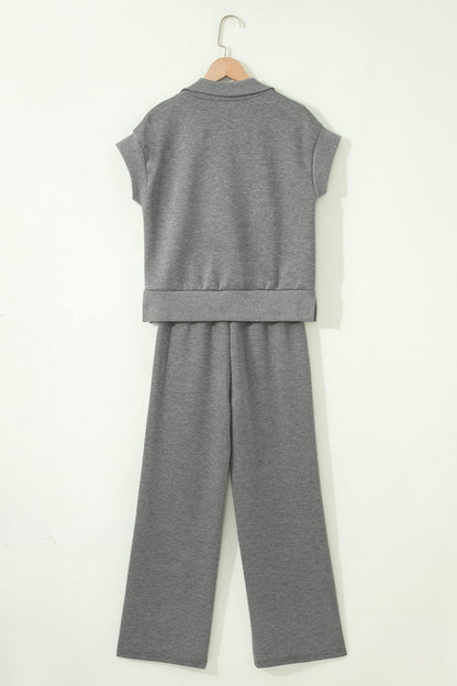 Half Zip Polo Tee & High Waist Pant Set