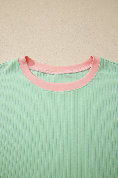 Colorblock Trim Ribbed Top & Shorts Set
