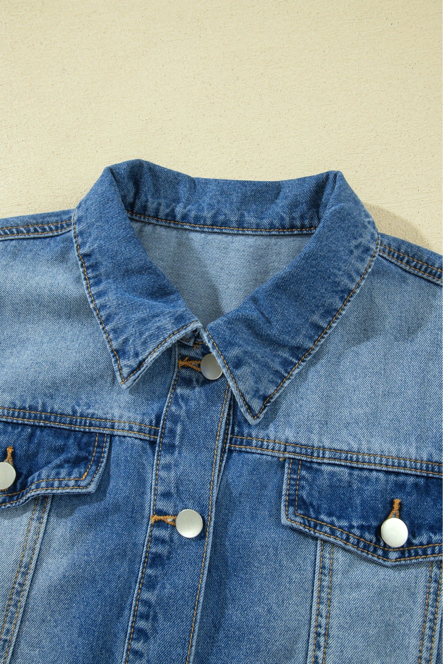 Denim Raw Edge Short Sleeve Ruffle Hem Jacket