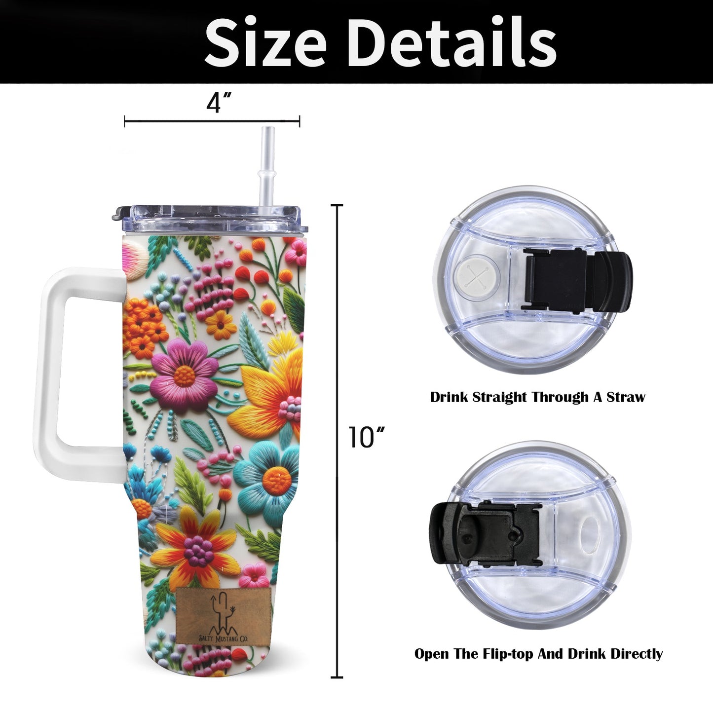 South Of The Border Embroidered Floral 40 oz Tumbler