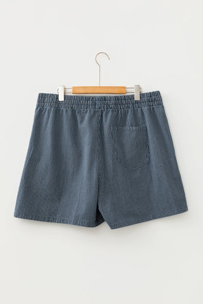 Plus Size Stripe Denim Contrast Drawstring Shorts