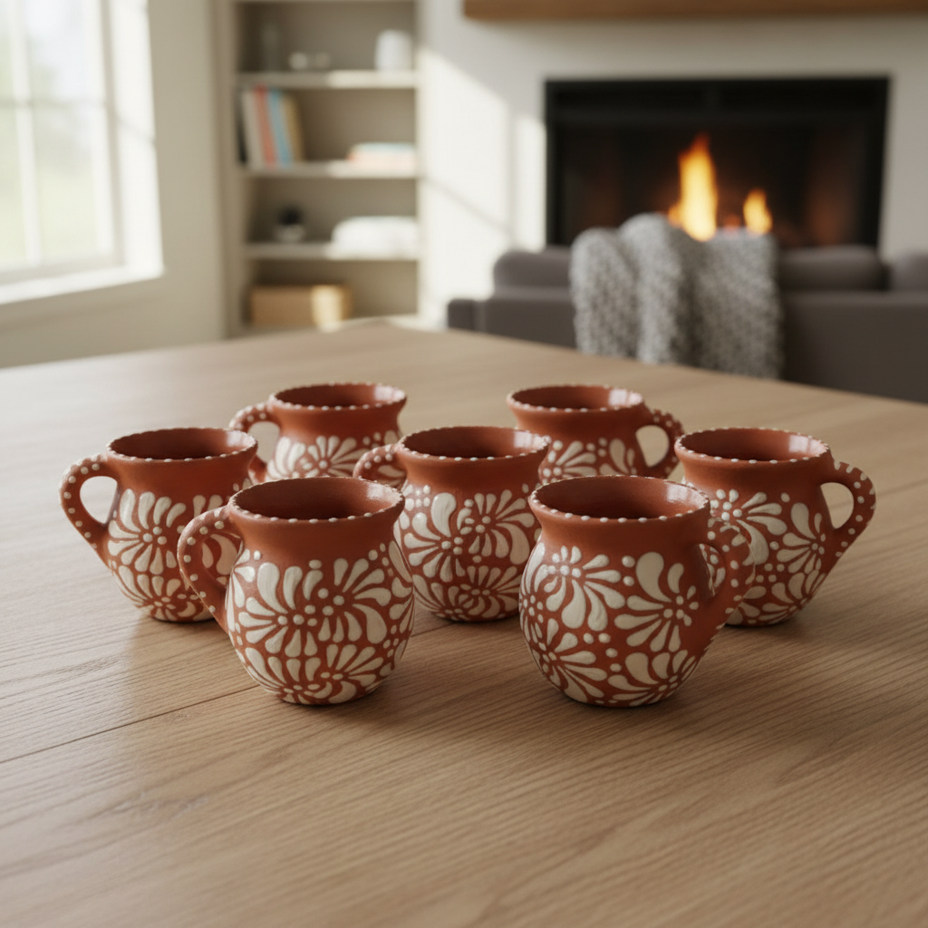 Terracotta Jarrito Mug | Handmade Mexican Relief Pottery Cup