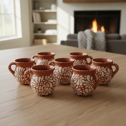 Terracotta Jarrito Mug | Handmade Mexican Relief Pottery Cup