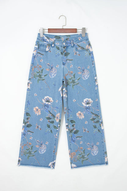 Retro Floral Frayed Hem Shift Jeans