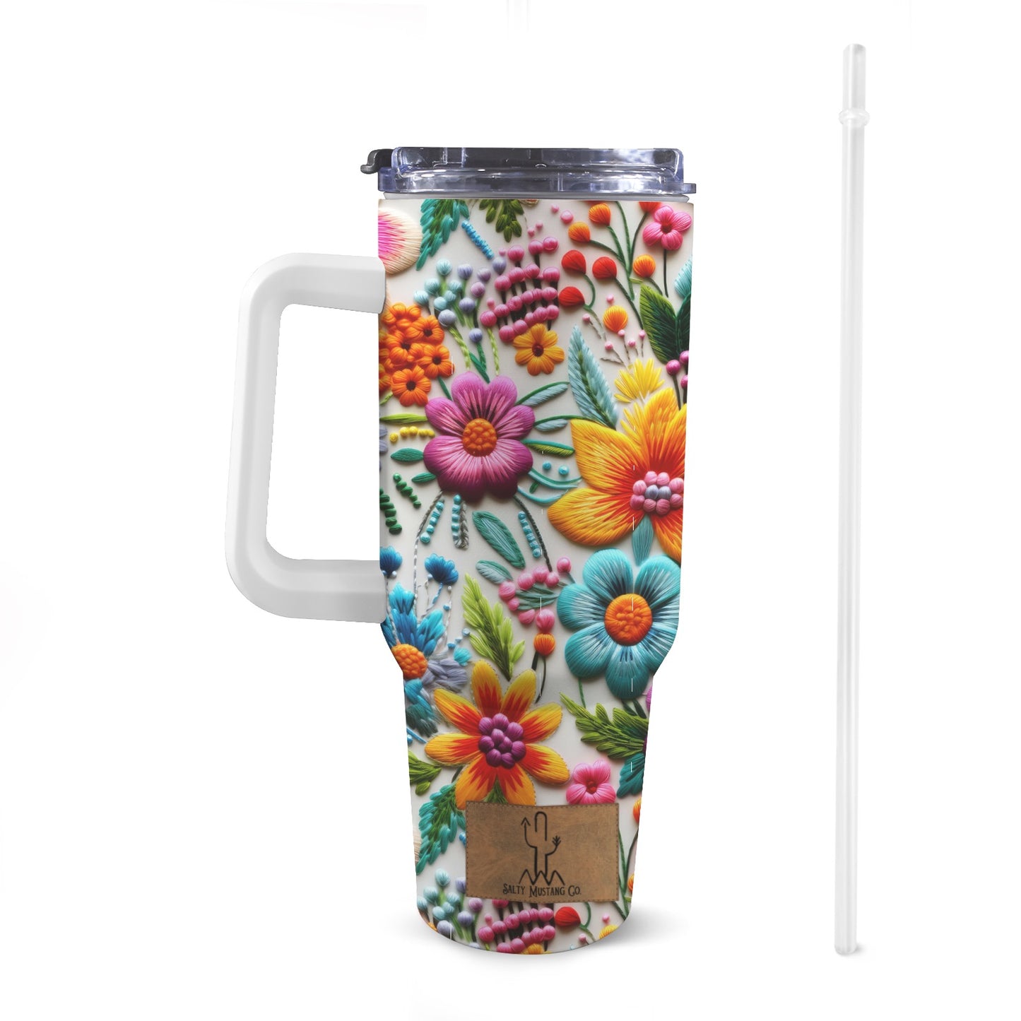 South Of The Border Embroidered Floral 40 oz Tumbler