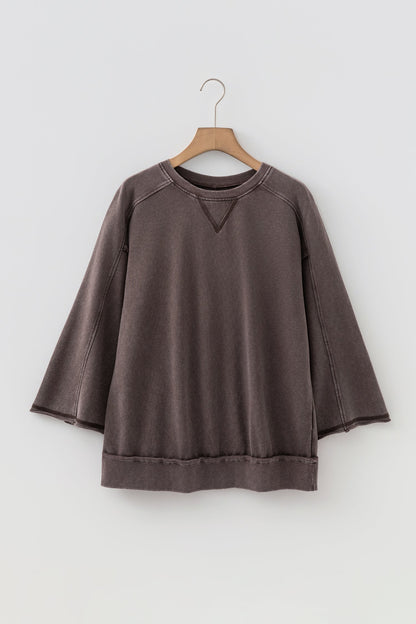 Mineral Wash Reverse Seam 3/4 Sleeve Top