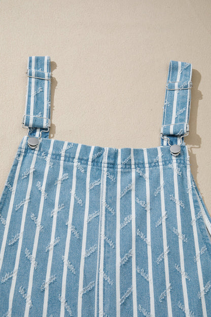 Stripe Distressed Denim Ruffle Wide Leg Overalls