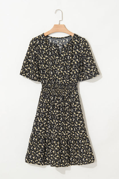 Floral Wrap V-Neck Short Sleeve Mini Dress