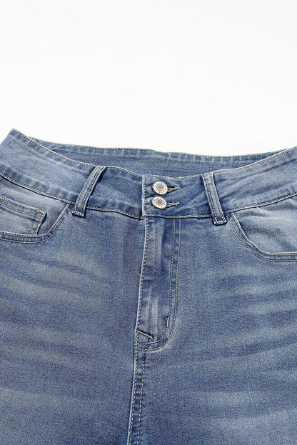 Buttoned High Waist Raw Hem Skinny Jeans