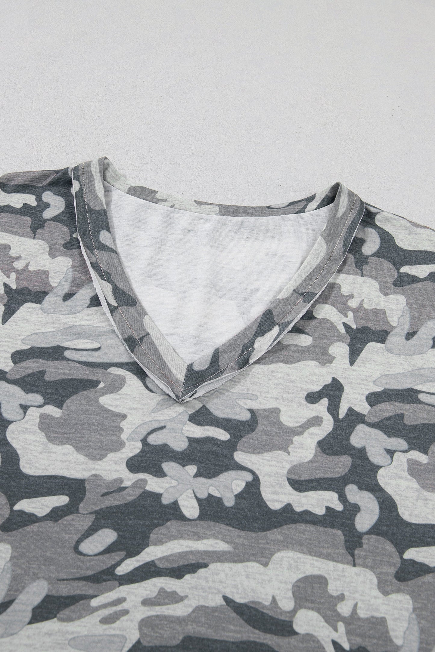 Retro Camo Raw Edge V-Neck Tee
