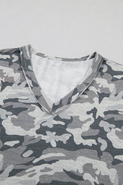 Retro Camo Raw Edge V-Neck Tee