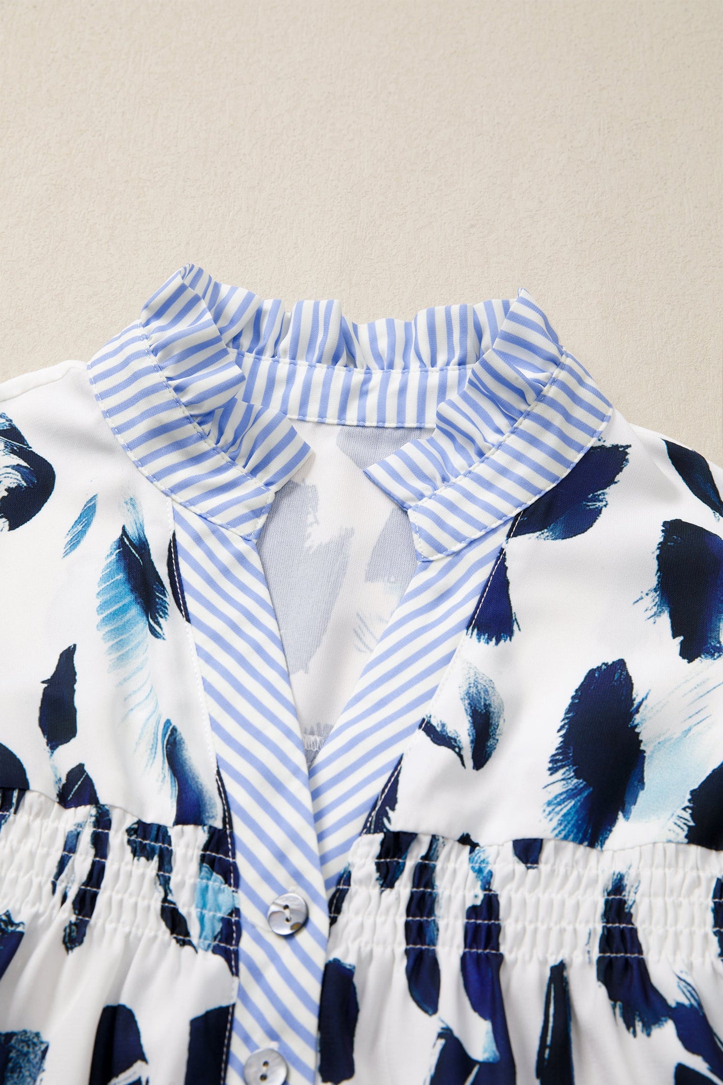 Abstract Leopard Stripe Ruffle Trim V-Neck Blouse