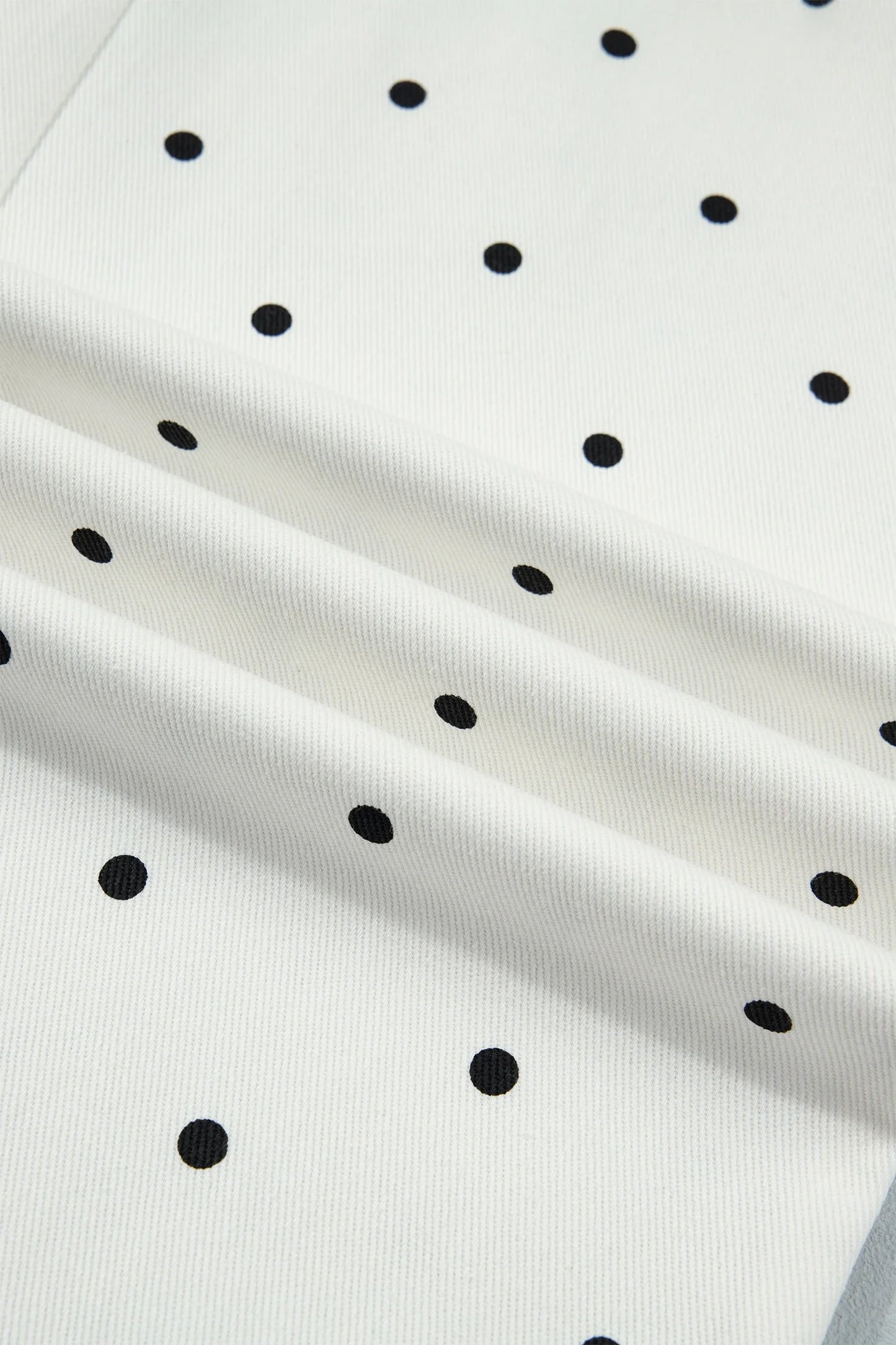 Polka Dot Denim Scalloped Patch Pocket Pants