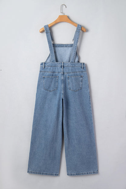 Pleated Wide Leg Pocketed Denim Jumpsuit