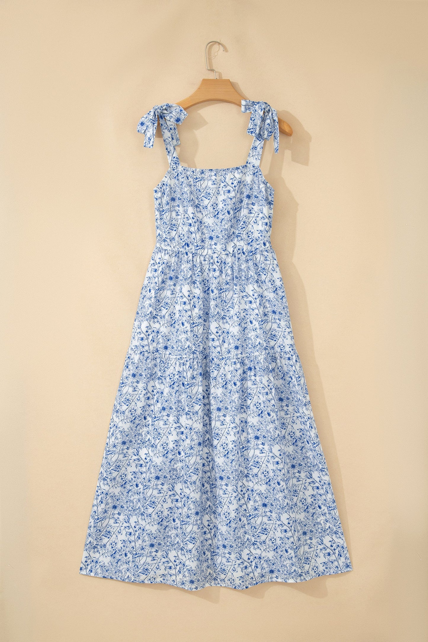 Floral Tie Strap Flared Maxi Dress