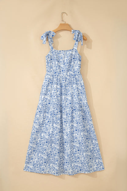 Floral Tie Strap Flared Maxi Dress