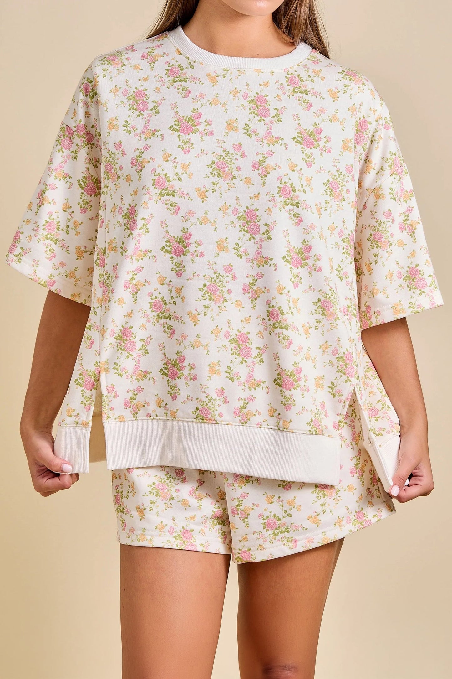 Floral Short Sleeve & Elastic Waist Short Sets