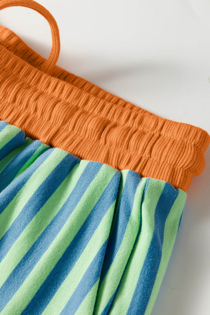Stripe Colorblock V-Neck Tee & Drawstring Short Set