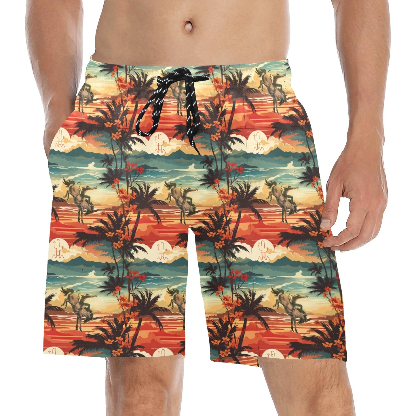 Vintage Paniolo Sunset Men's Mid-Length Beach Shorts