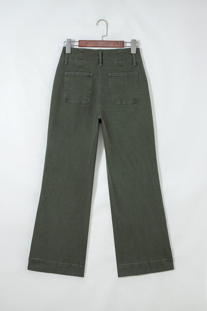 Denim 2-Button High Waist Wide Leg Jeans